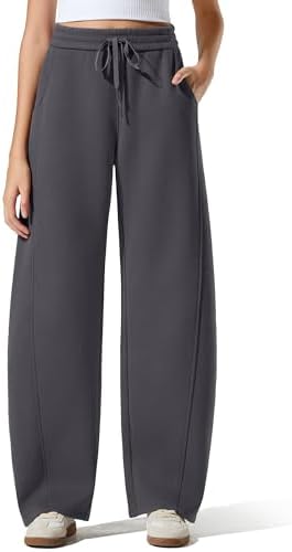 G4Free Barrel Sweatpants Women Fleece Lined Cotton Yoga Pants with Pockets Thermal Wied Leg Pants Winter Clothing(Dark Gray,M,31") : Clothing, Shoes & Jewelry