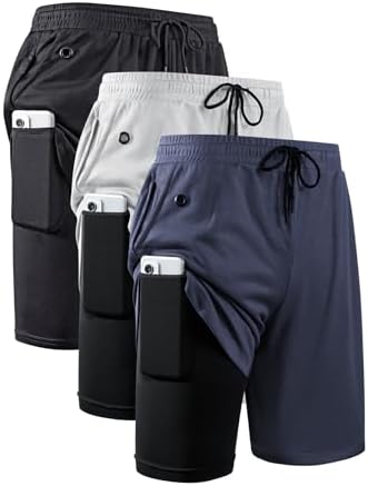 JWJ 3 Pack Mens 2 in 1 Running Shorts Quick Dry Gym Athletic Workout Shorts with Compression Liner,Black Light Navy L at Amazon Men’s Clothing store