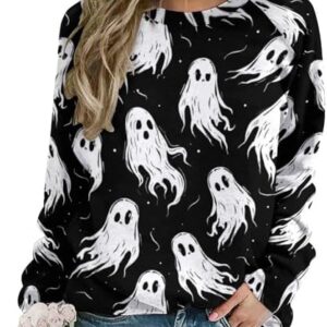 ZOCAVIA Women's Western Aztec Sweatshirts Fashion Casual Vintage Ethnic Graphic Crewneck Long Sleeve Pullover Tops Fall Winter Country Cowboy Y2K T Shirts Oversized Halloween Ghost White Black 3XL : Clothing, Shoes & Jewelry