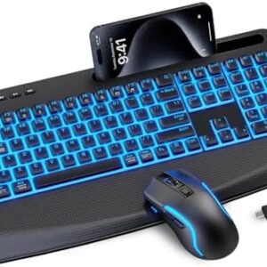 SABLUTE Wireless Keyboard and Mouse Combo, Rechargeable 4000mAh Light up Quiet Keyboard with Wrist Rest & Phone Holder, Ergonomic Silent Typing for PC/Mac/Laptop/Windows/Chrome OS : Electronics