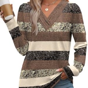 WIHOLL Long Sleeve Shirts for Women Early Fall Fashion 2025 Women's Clothing Ladies Tops and Blouses V Neck Tshirts Shirts Fall Fashion Must Haves Business Casual Teacher Outfits L at Amazon Women’s Clothing store